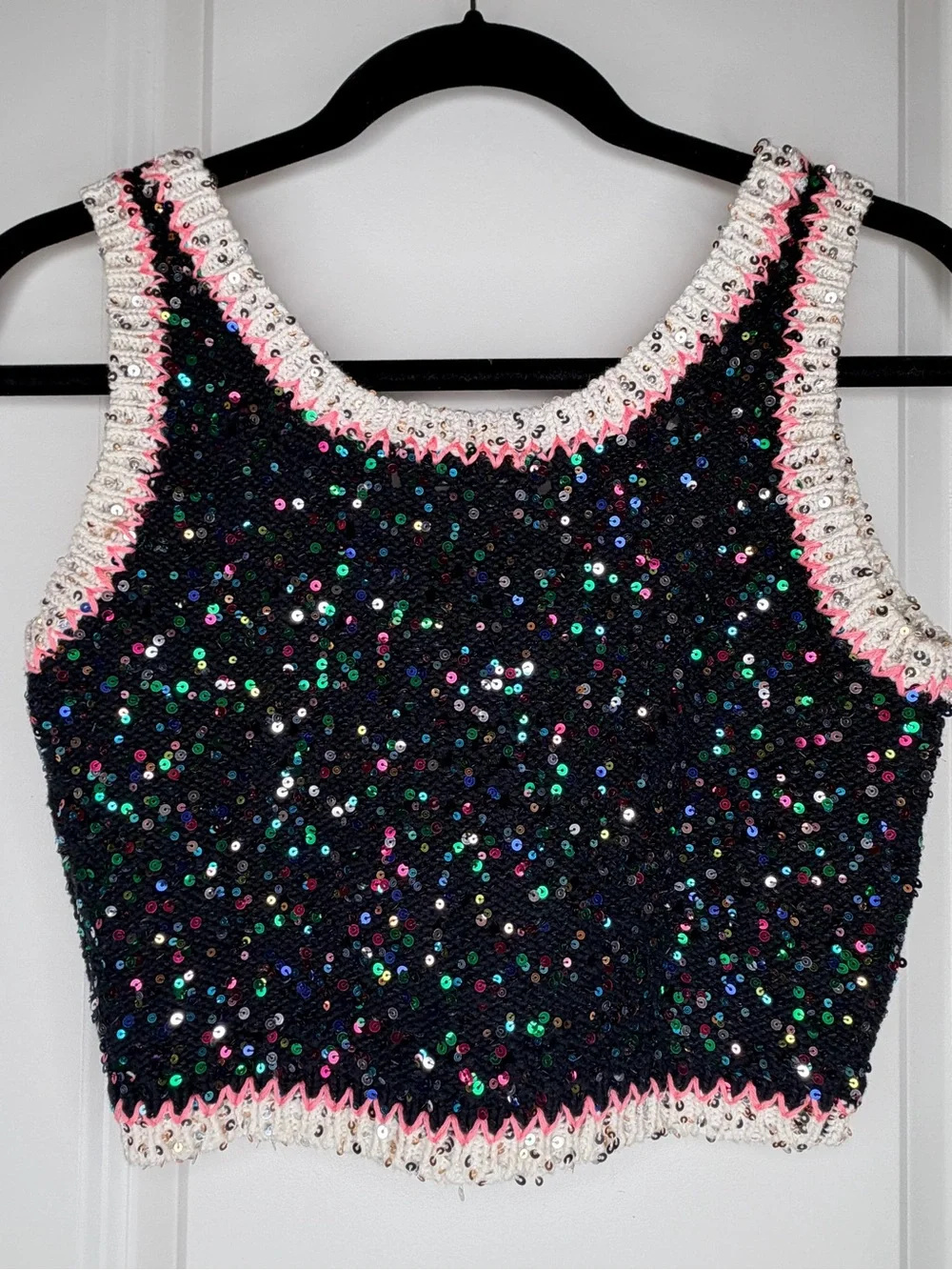 Chanel Sequin Knit Tank Top Black Multicolor CC Size 40 XS S